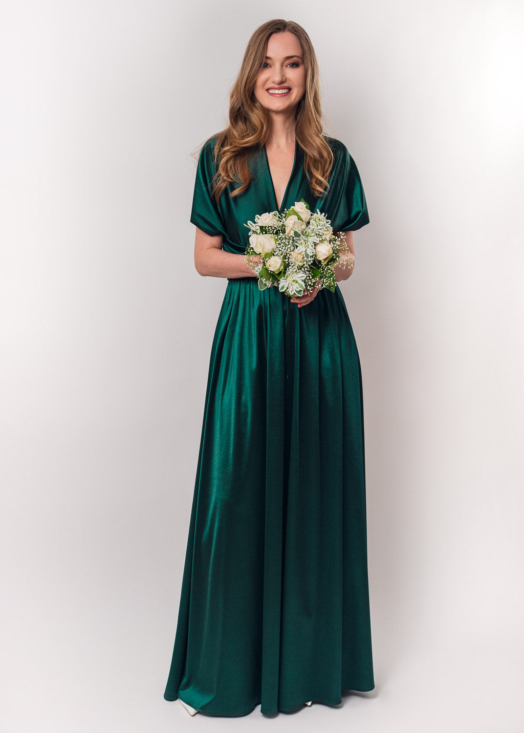 Dark green luxury satin infinity dress or jumpsuit