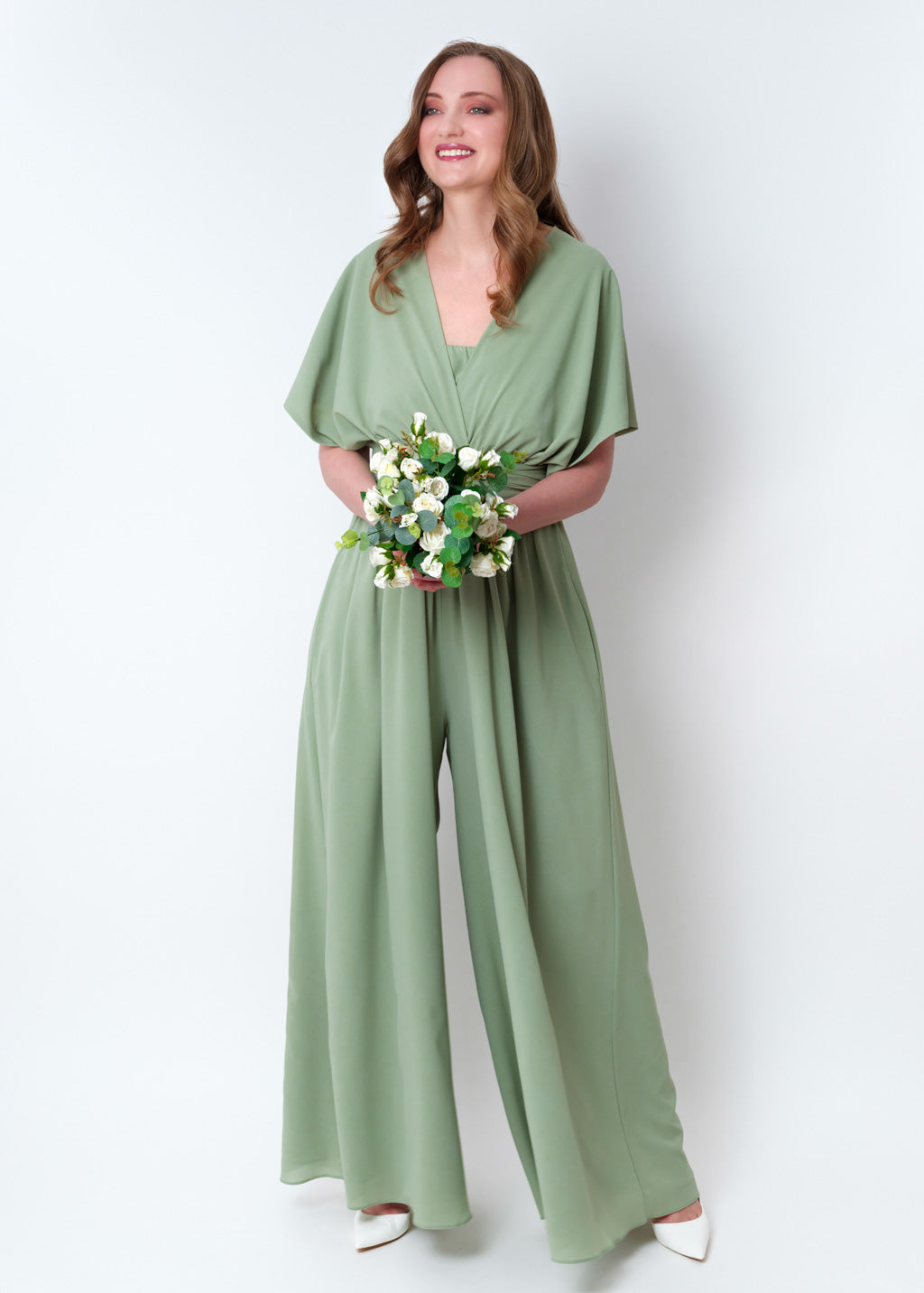 Sage green chiffon infinity jumpsuit