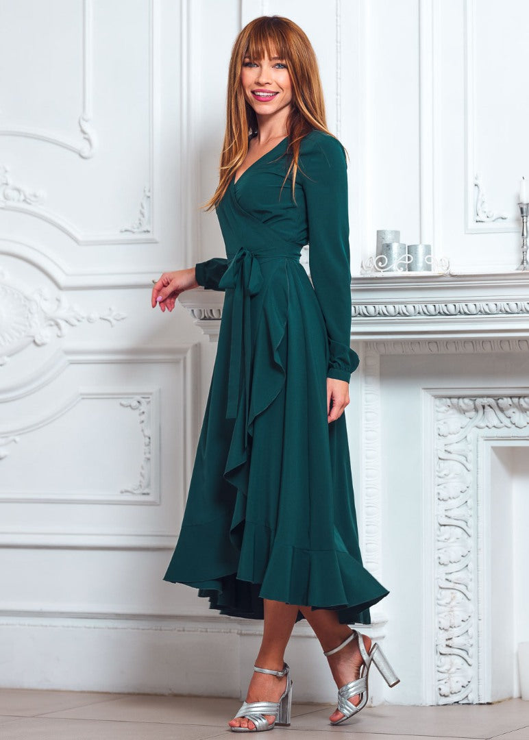 Dark green wrap dress