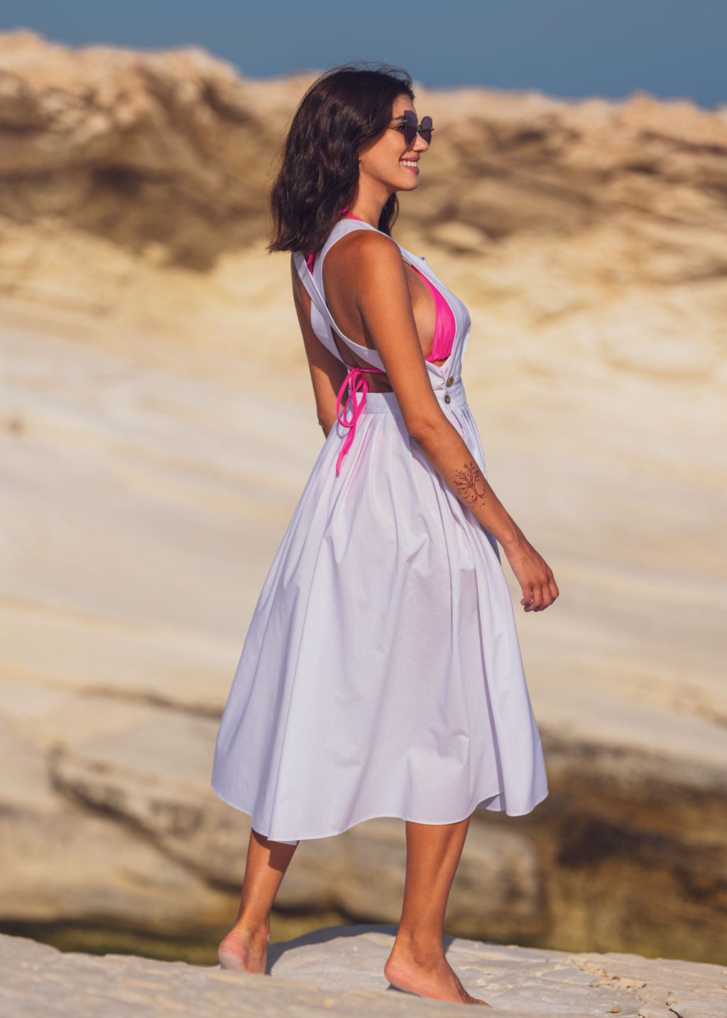 White organic cotton cross-back dress