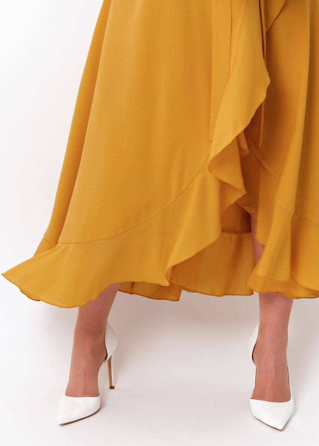 Gold chiffon wrap dress