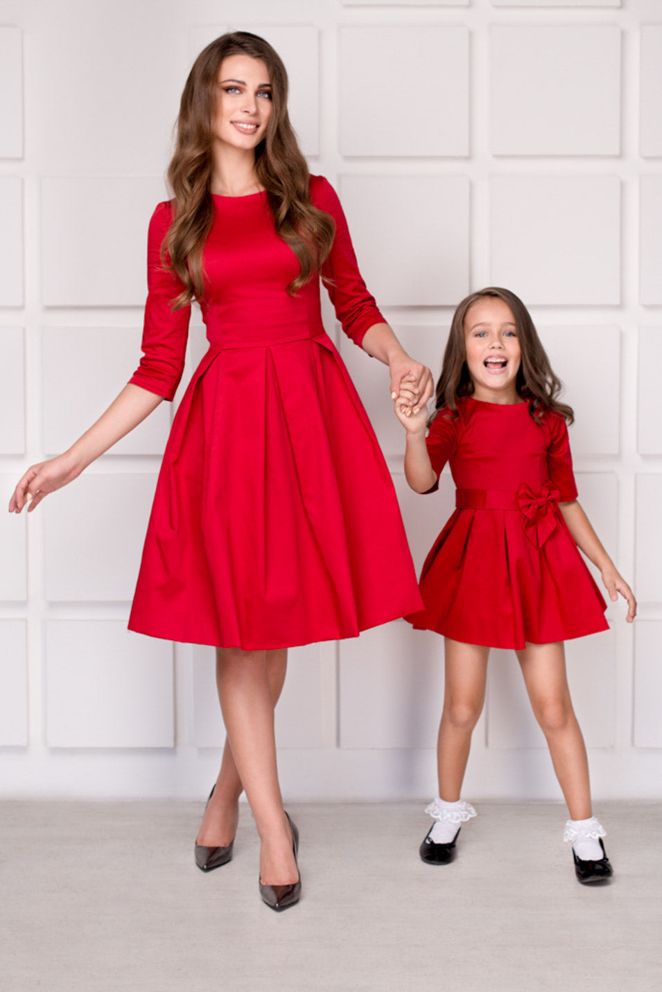 Mommy and me red cotton adult dress