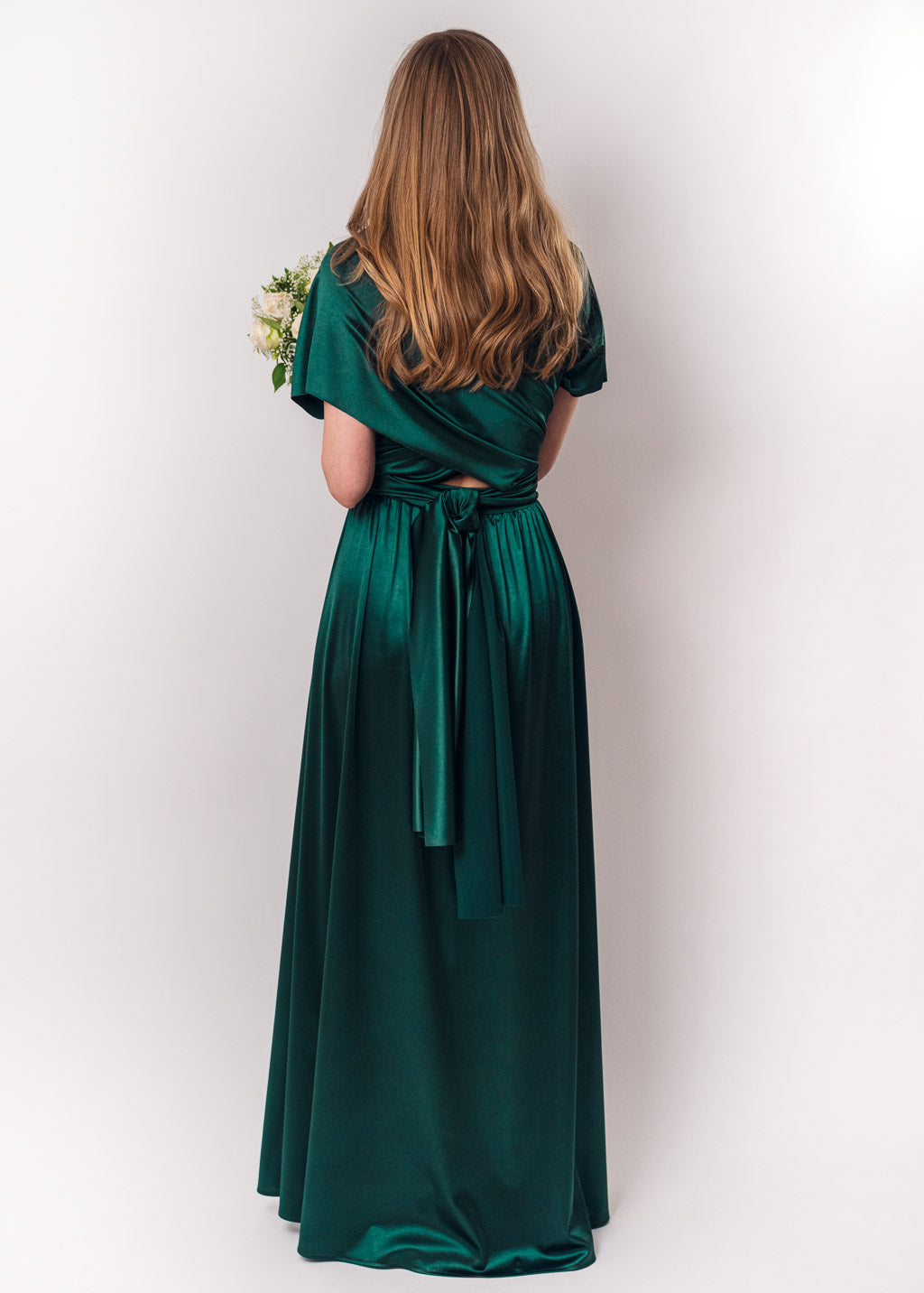 Dark green luxury satin infinity dress or jumpsuit