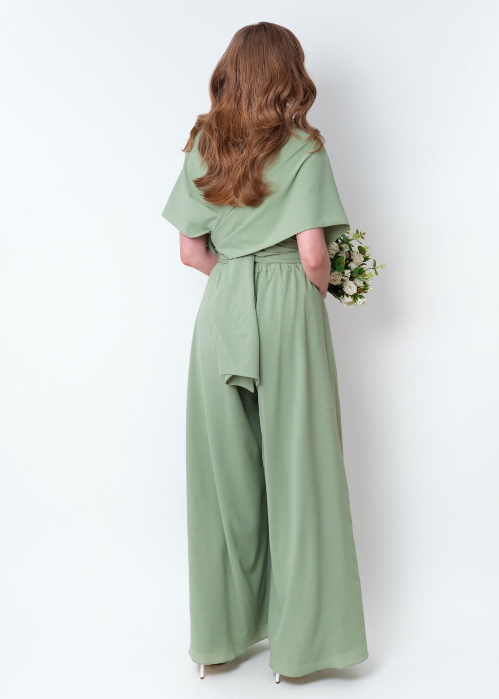 Sage green chiffon infinity jumpsuit