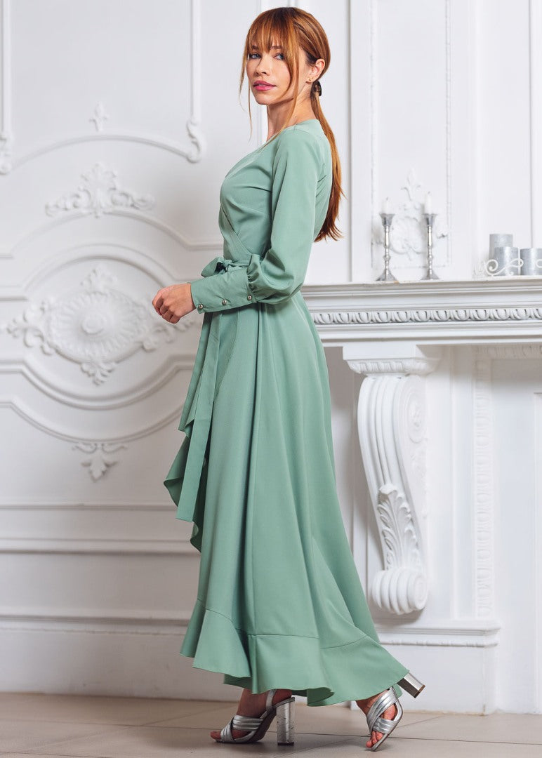 Sage green long wrap dress