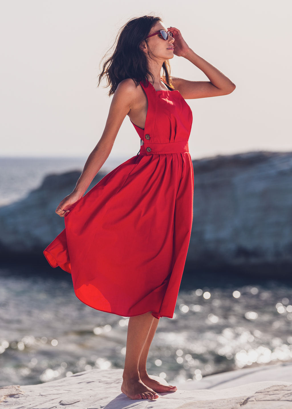 Red organic cotton cross-back dress
