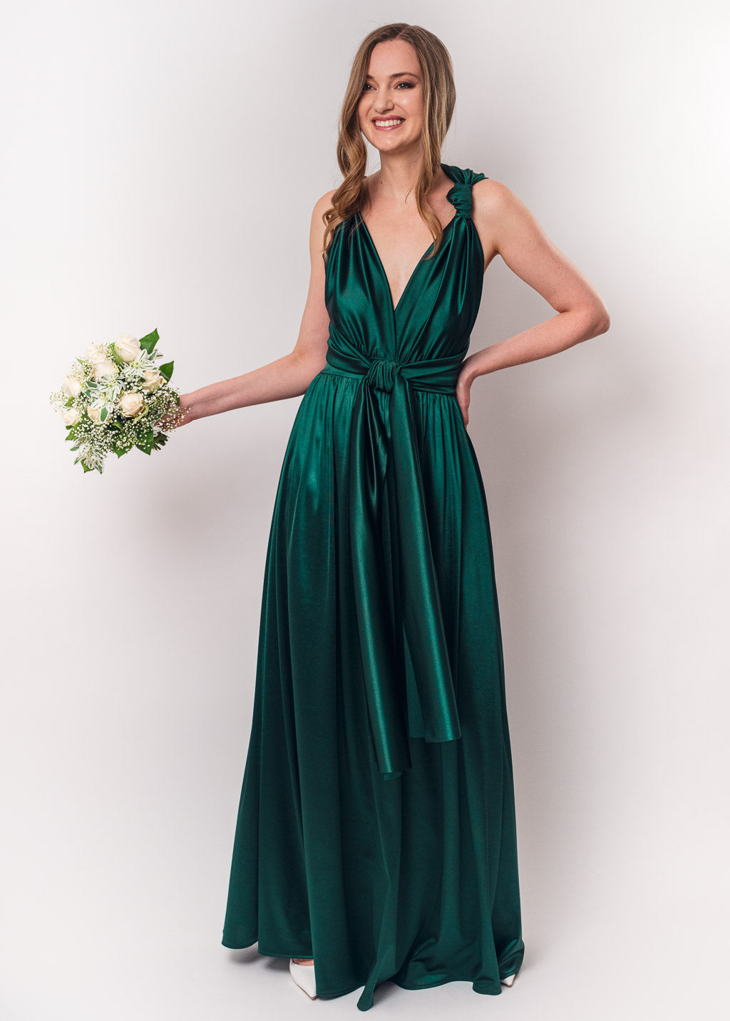 Dark green luxury satin infinity dress or jumpsuit