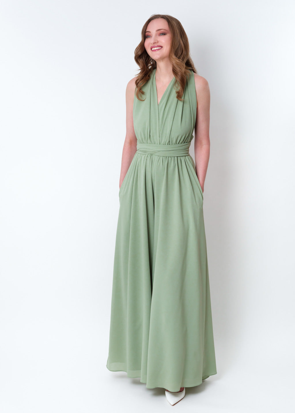 Sage green chiffon infinity jumpsuit