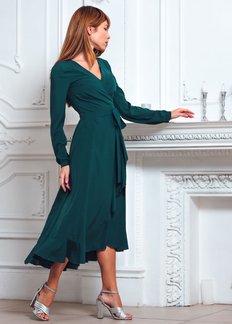 Dark green wrap dress