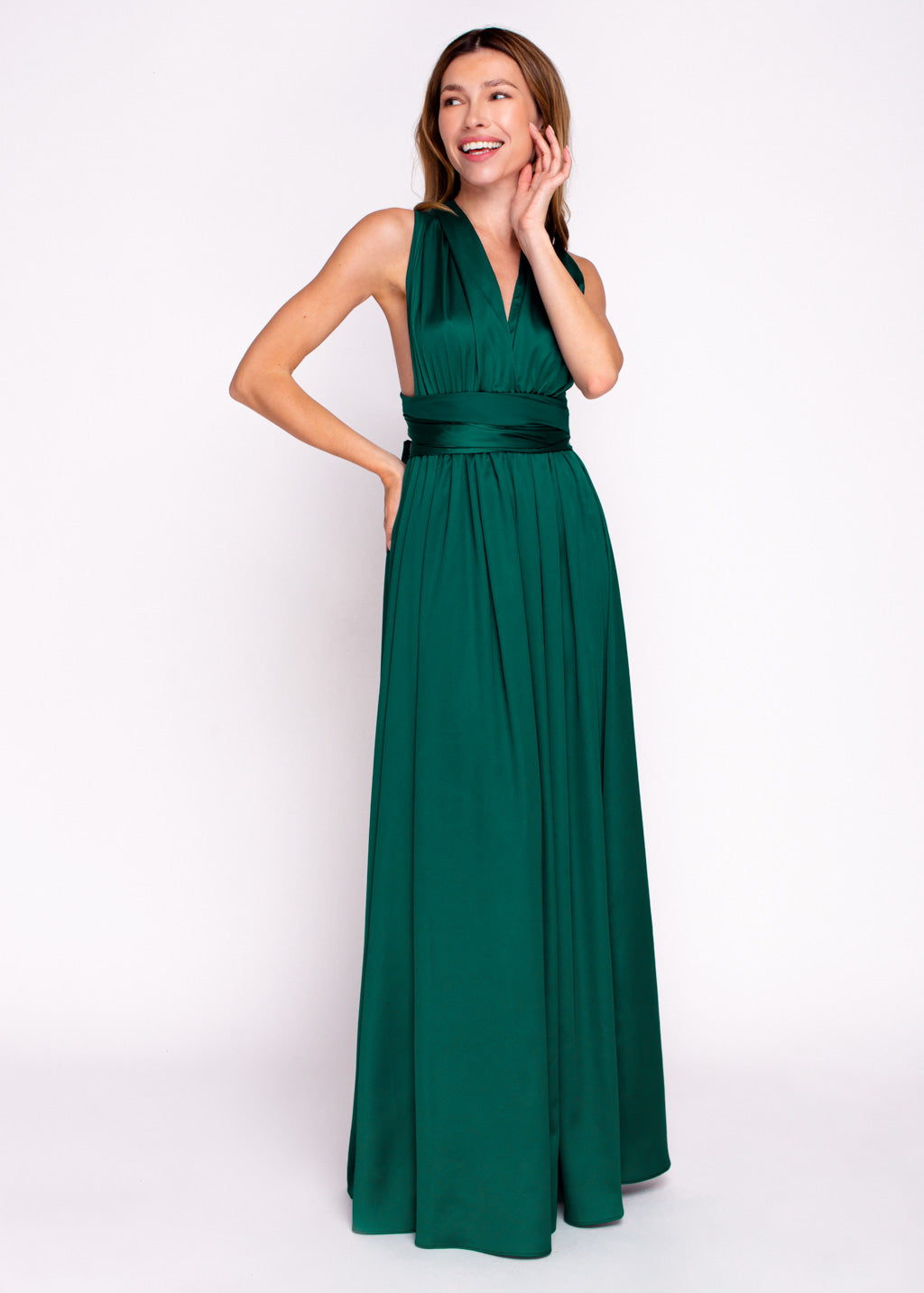 Dark green silk infinity adult dress