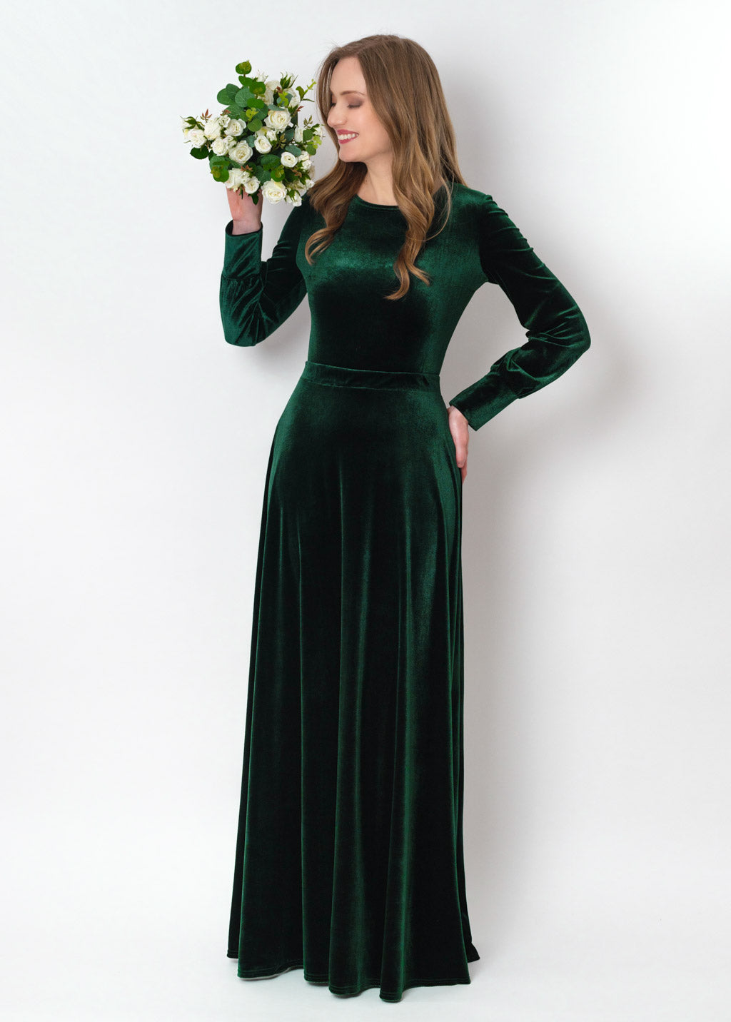 Emerald green velvet long dress