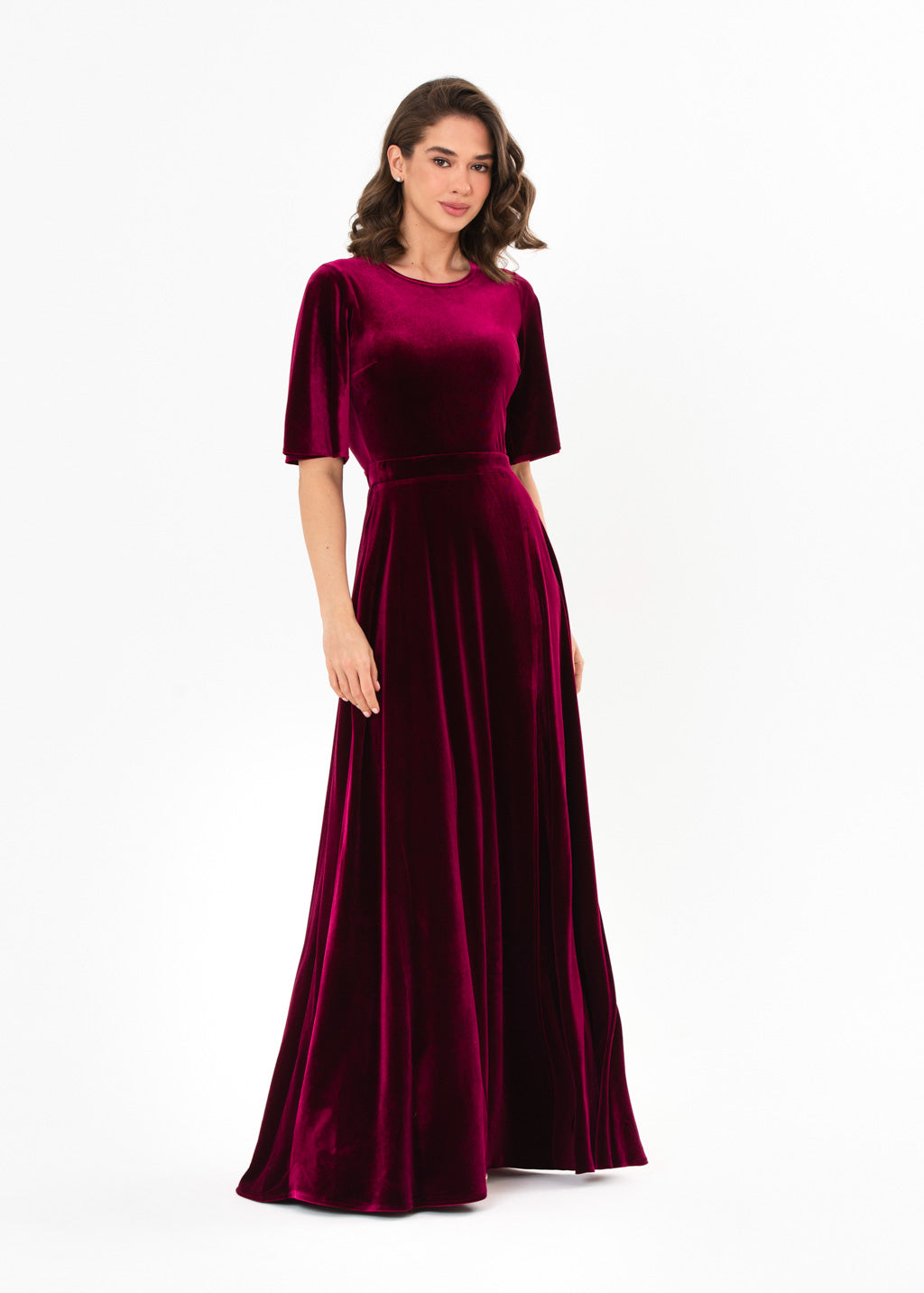 Plum burgundy velvet slit dress