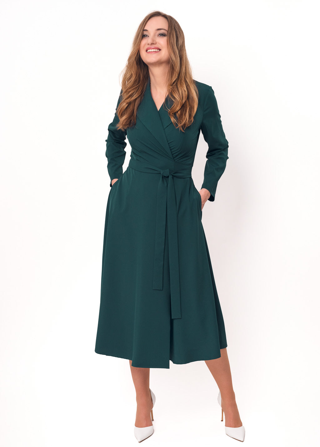 Dark green midi wrap dress
