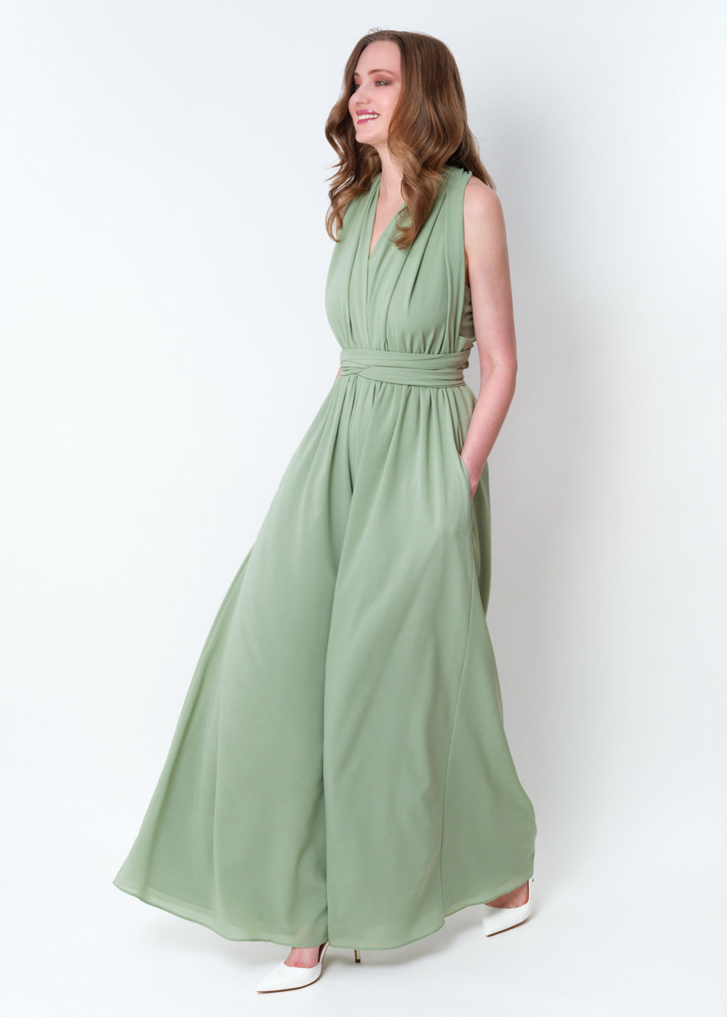 Sage green chiffon infinity jumpsuit