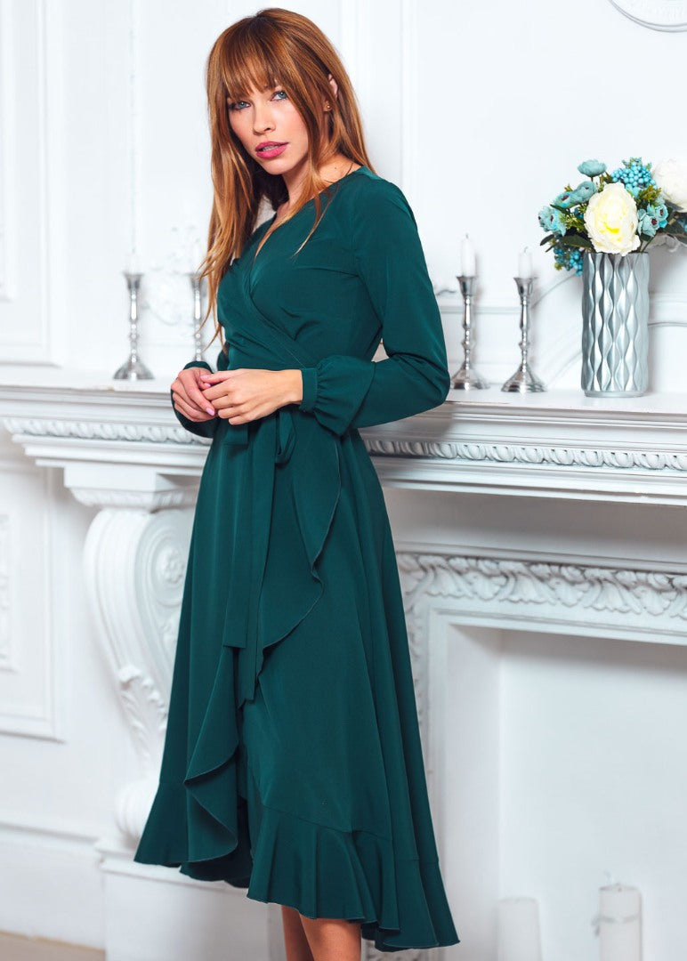 Dark green wrap dress