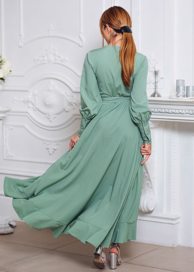 Sage green long wrap dress