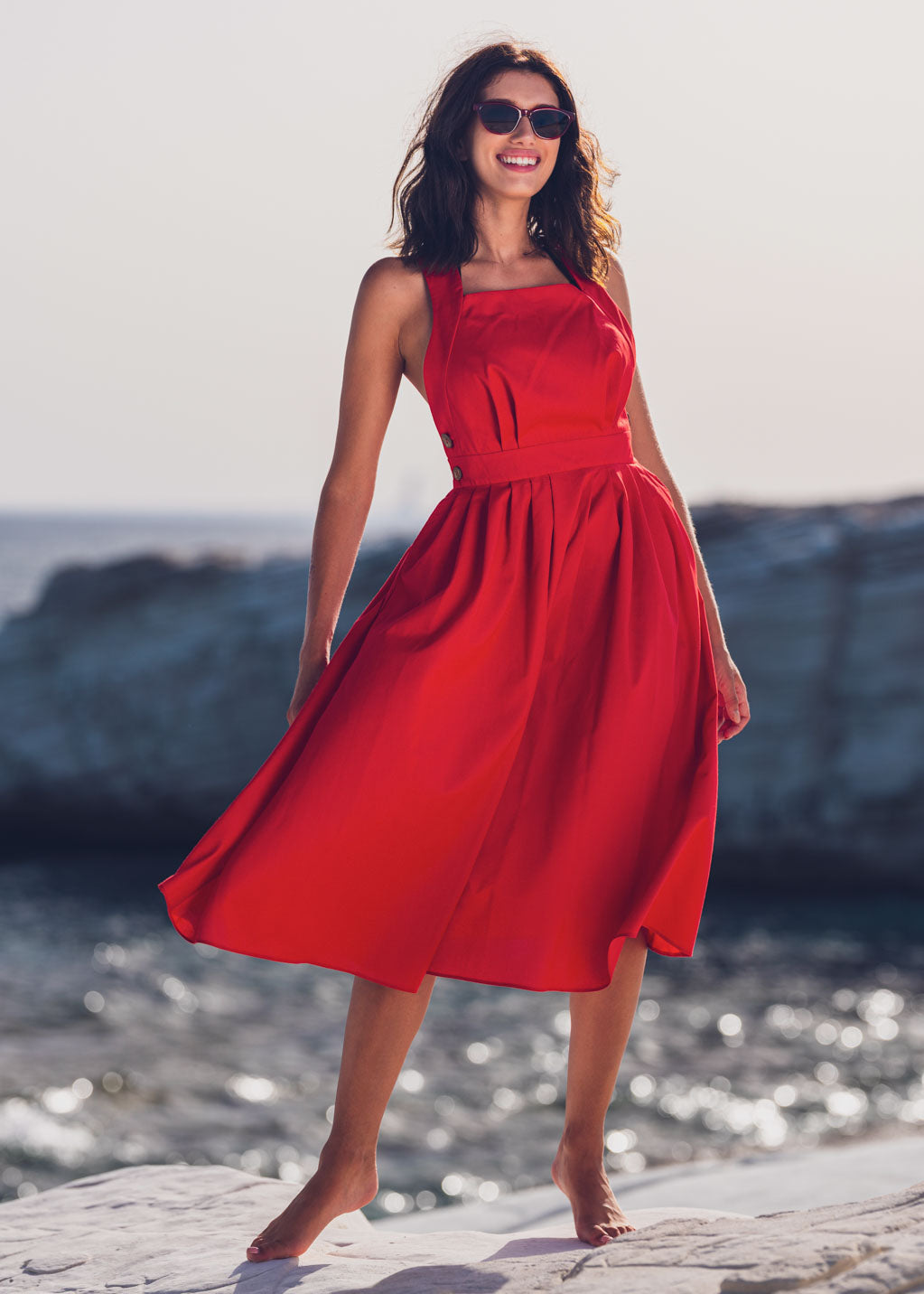 Red organic cotton cross-back dress
