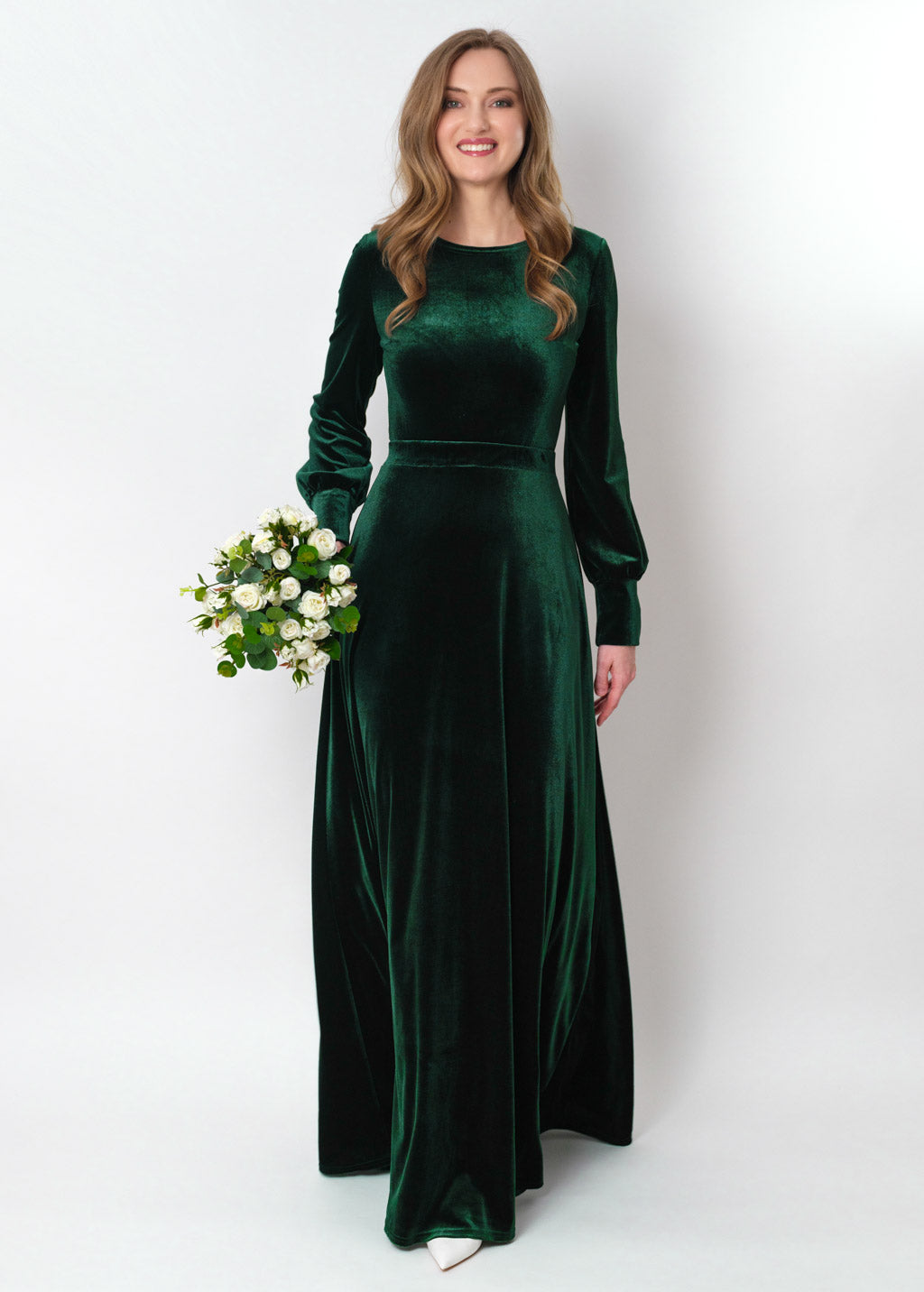 Emerald green velvet long dress
