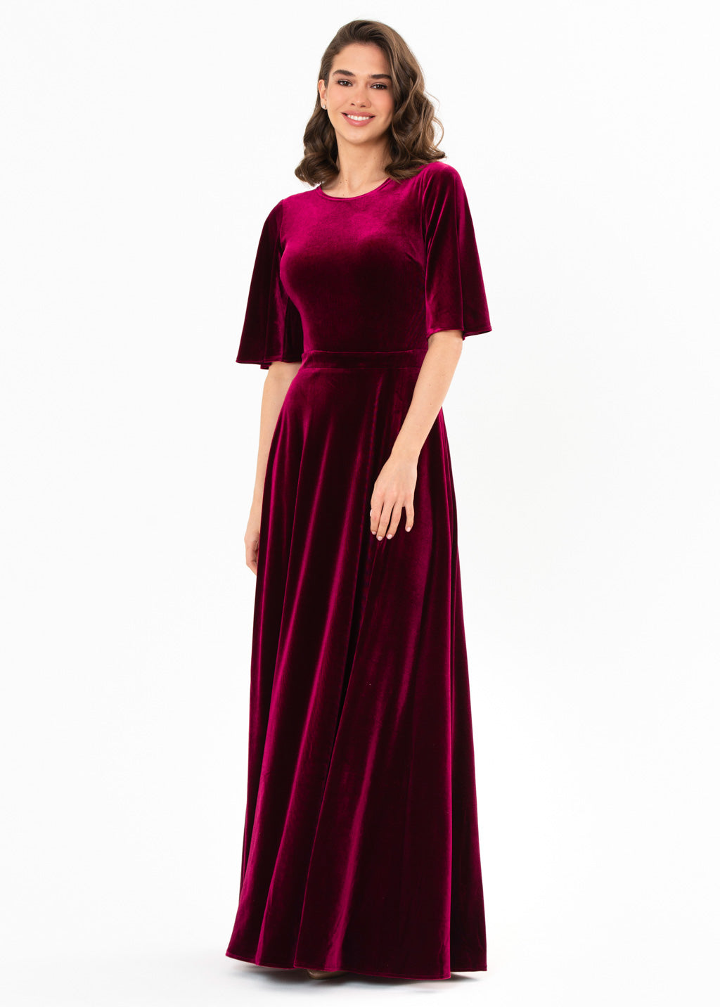 Plum burgundy velvet slit dress