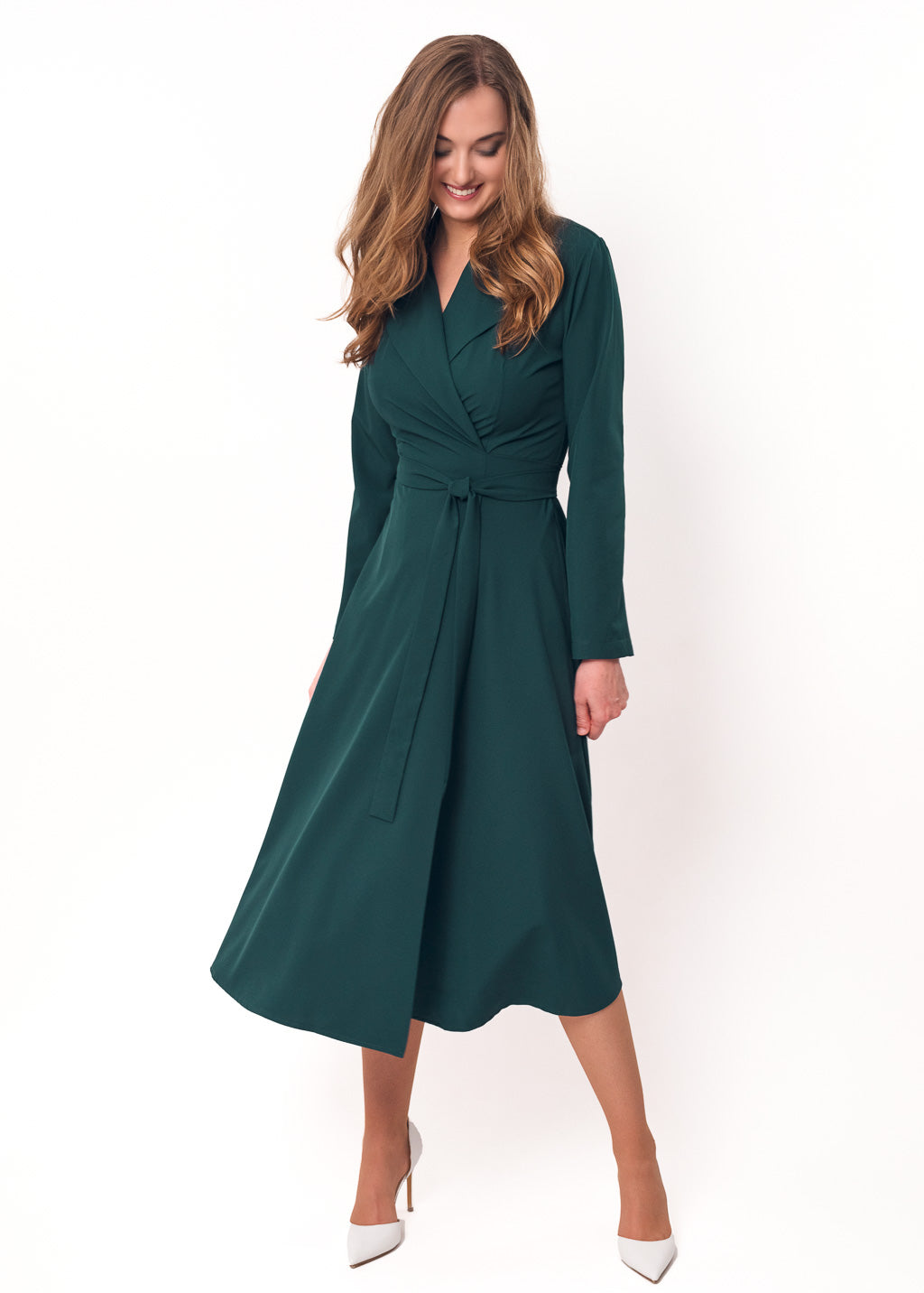 Dark green midi wrap dress