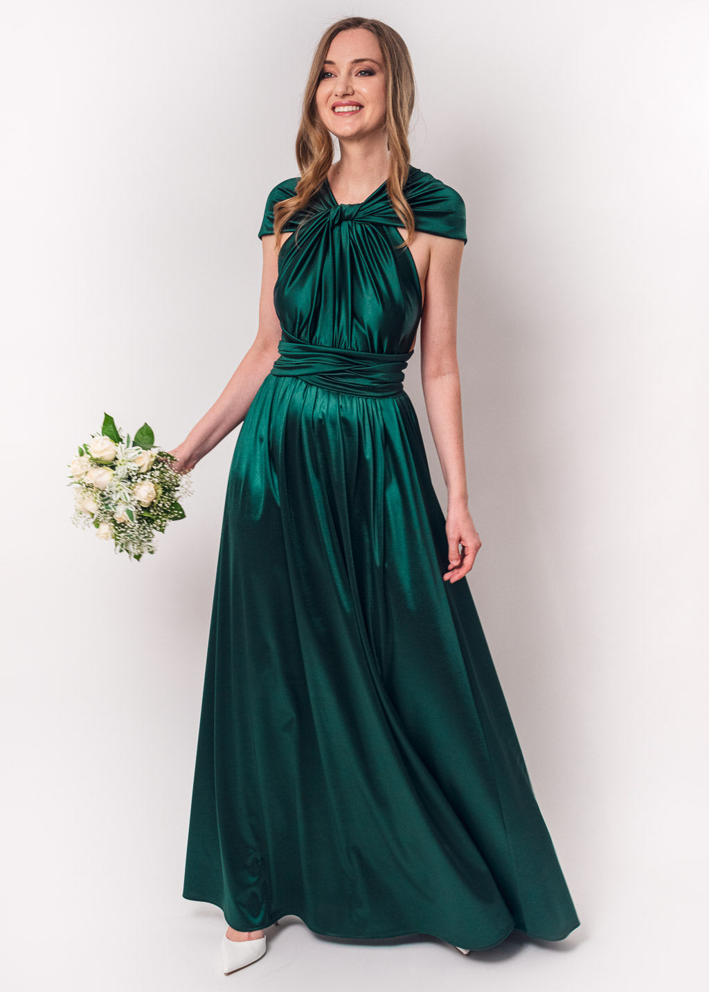Dark green luxury satin infinity dress or jumpsuit