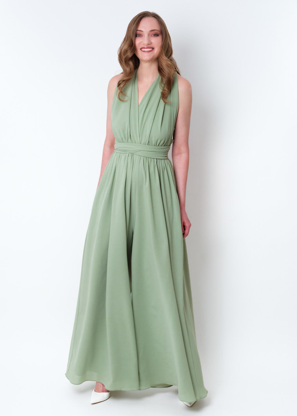 Sage green chiffon infinity jumpsuit