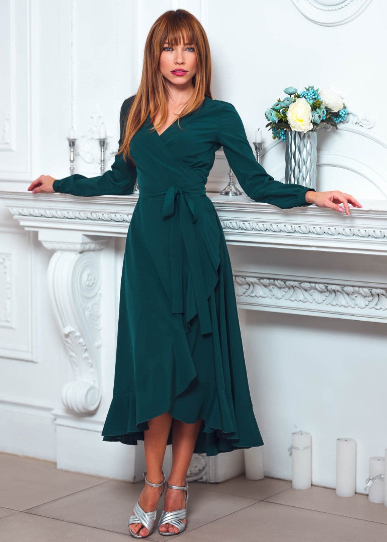 Dark green wrap dress
