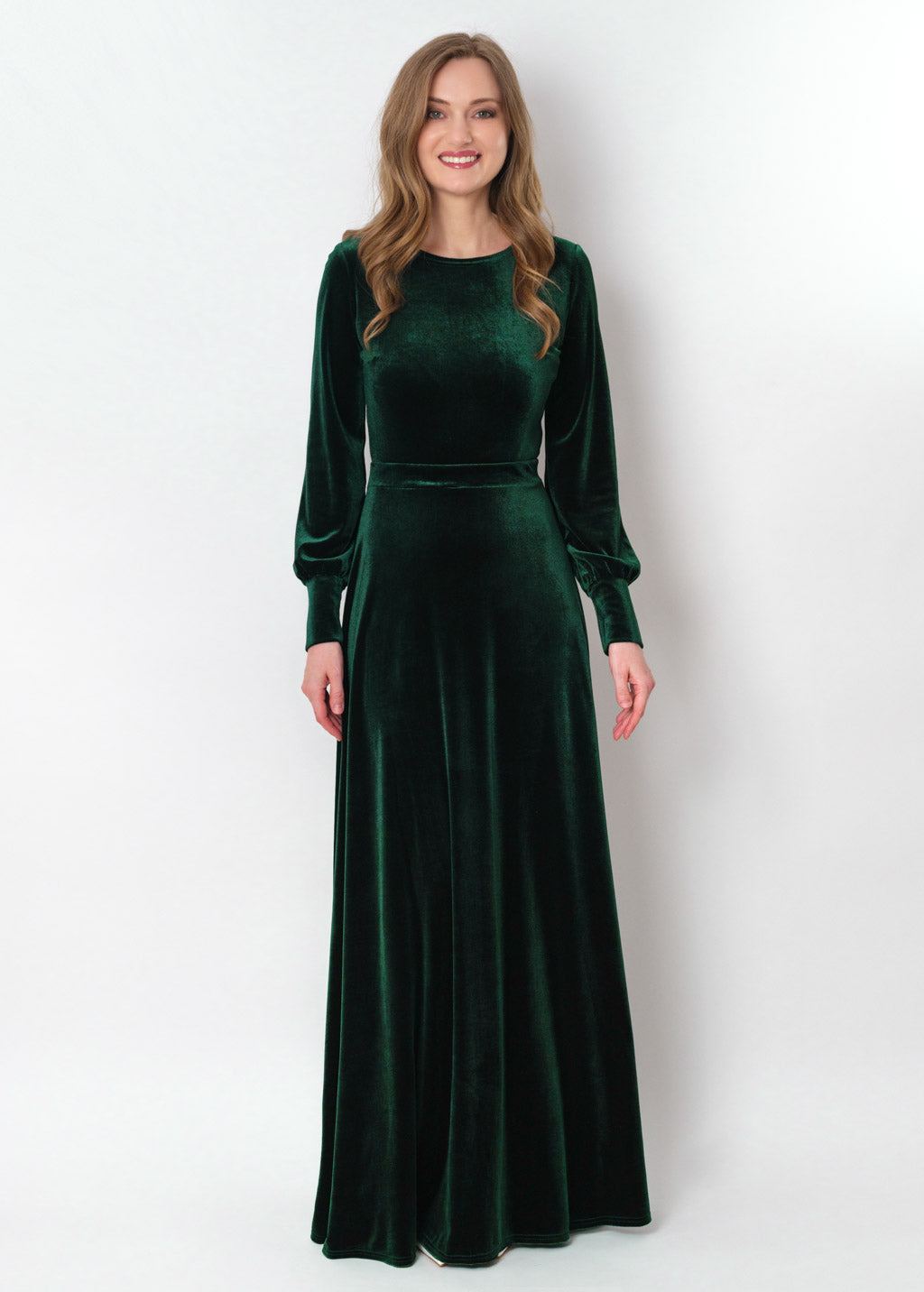 Emerald green velvet long dress