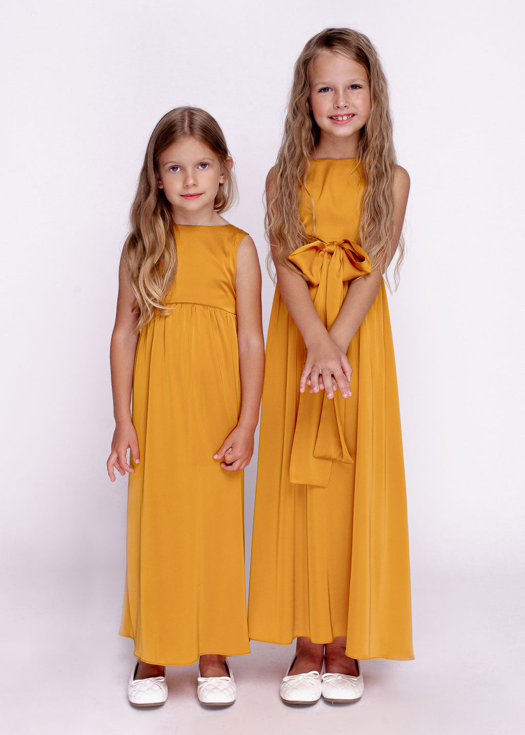 Gold silk matching adult dress