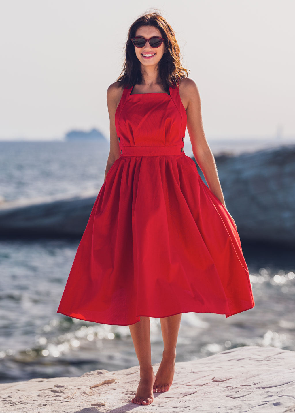 Red organic cotton cross-back dress