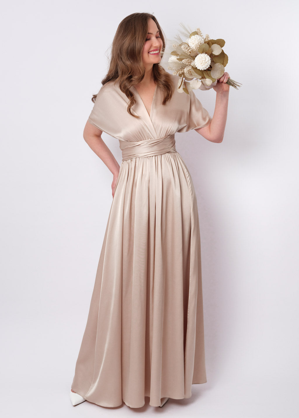 Champagne beige infinity long pleated dress