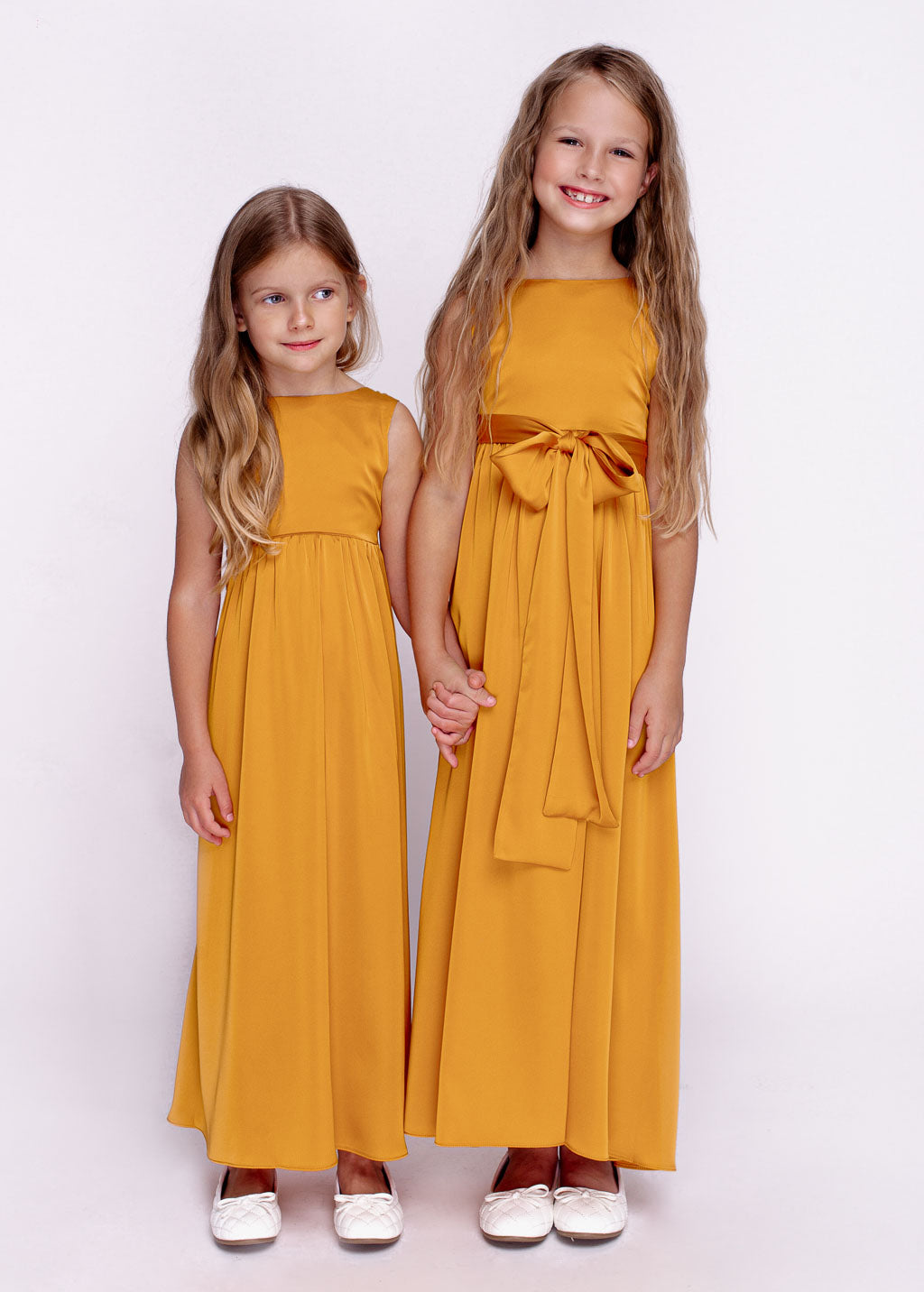 Gold silk matching girl dress