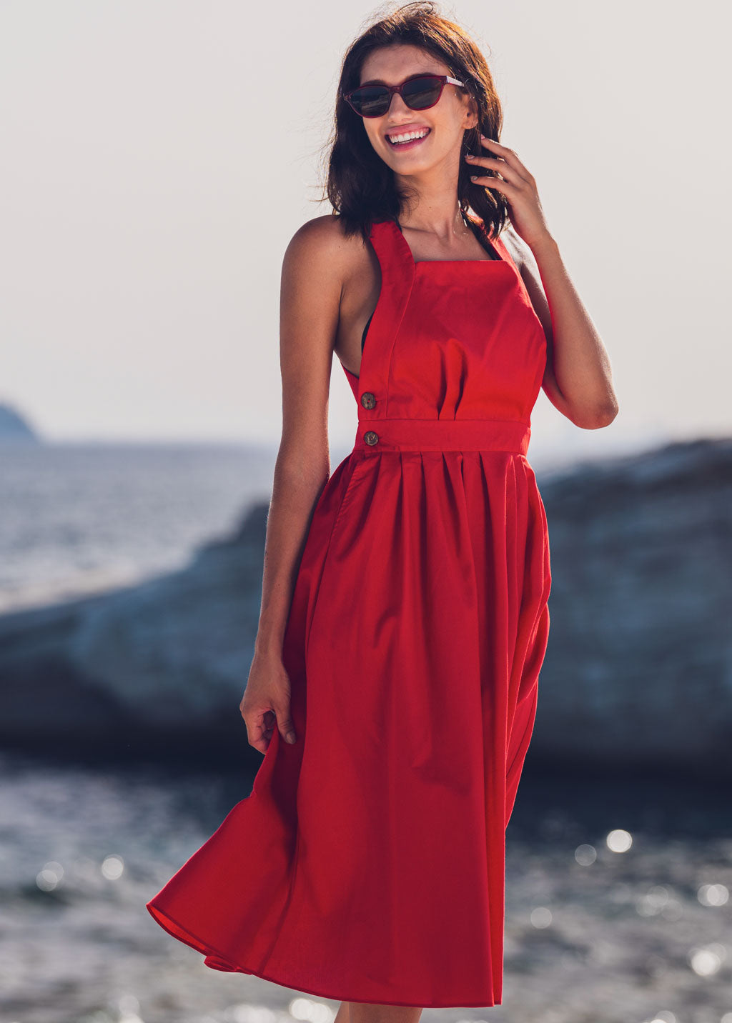 Red organic cotton cross-back dress