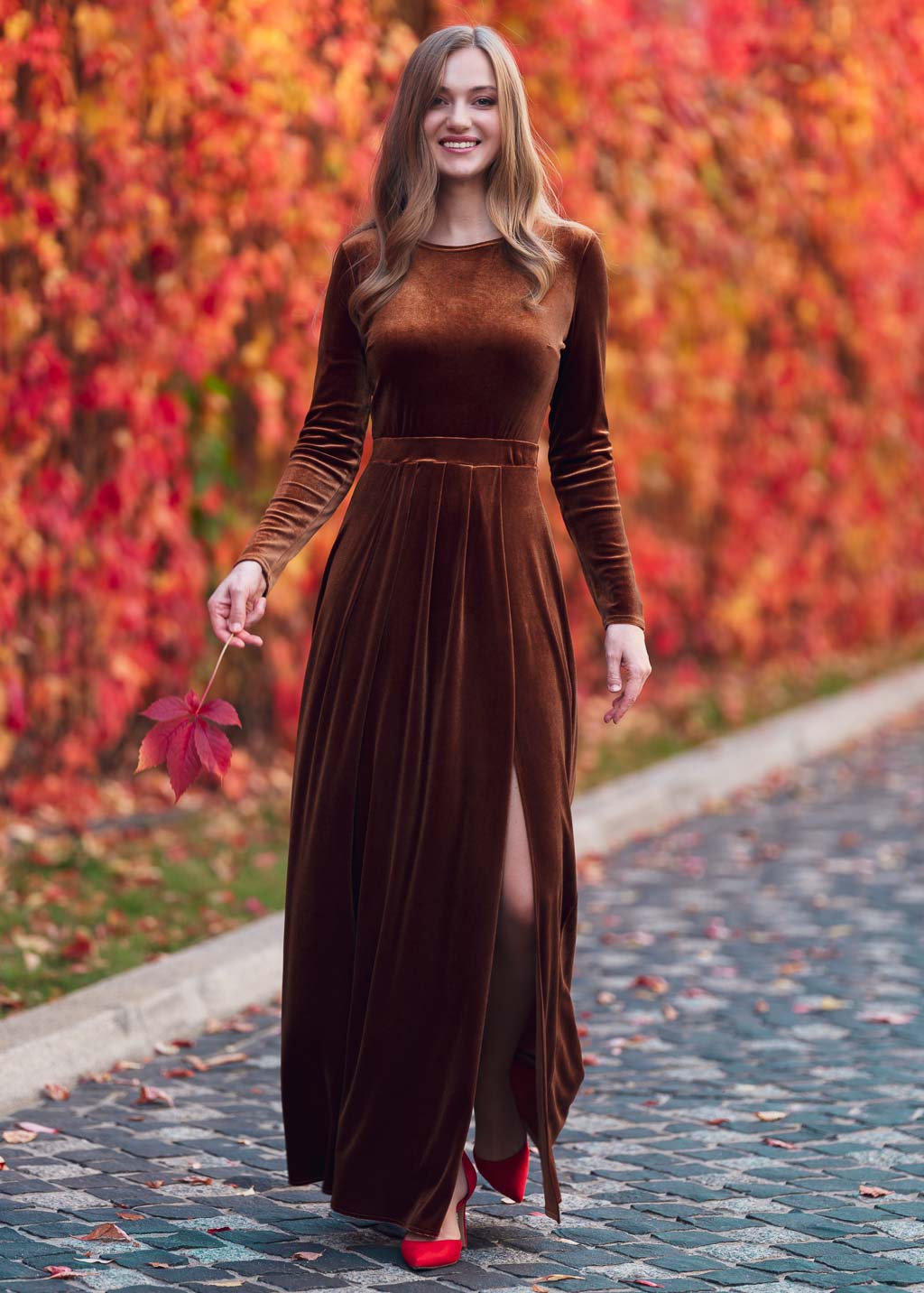 Rust gold velvet long dress Rust gold velvet long dress