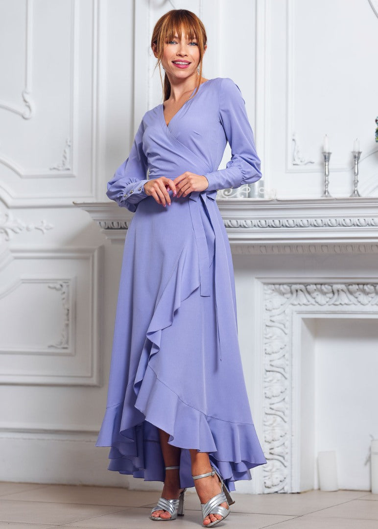 Light purple long wrap dress