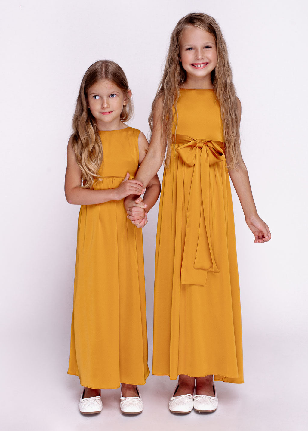 Gold silk matching adult dress