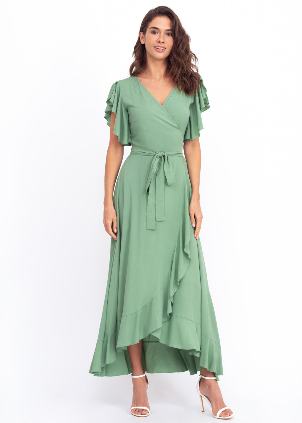 Sage green romantic wrap around dress