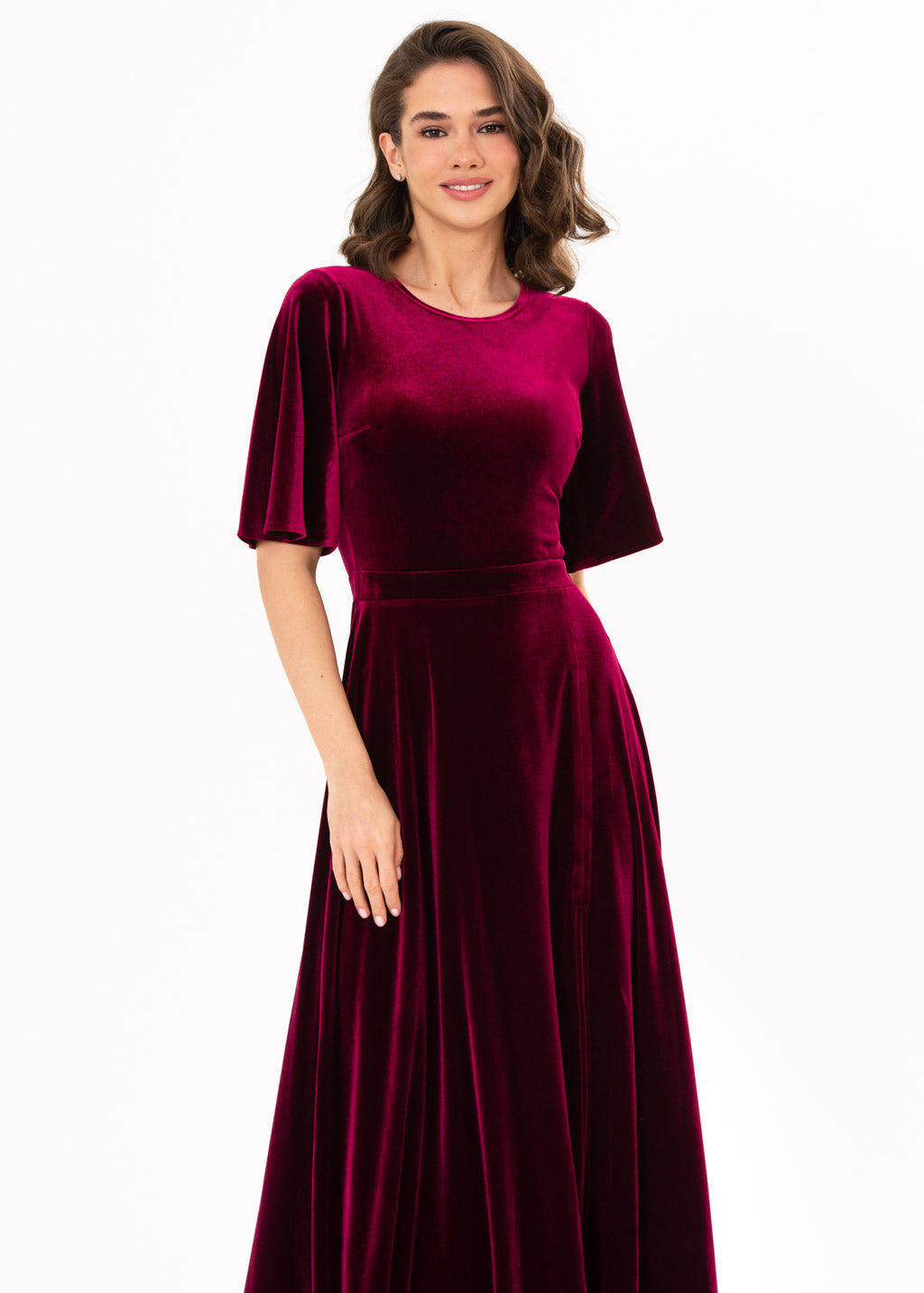 Plum burgundy velvet slit dress