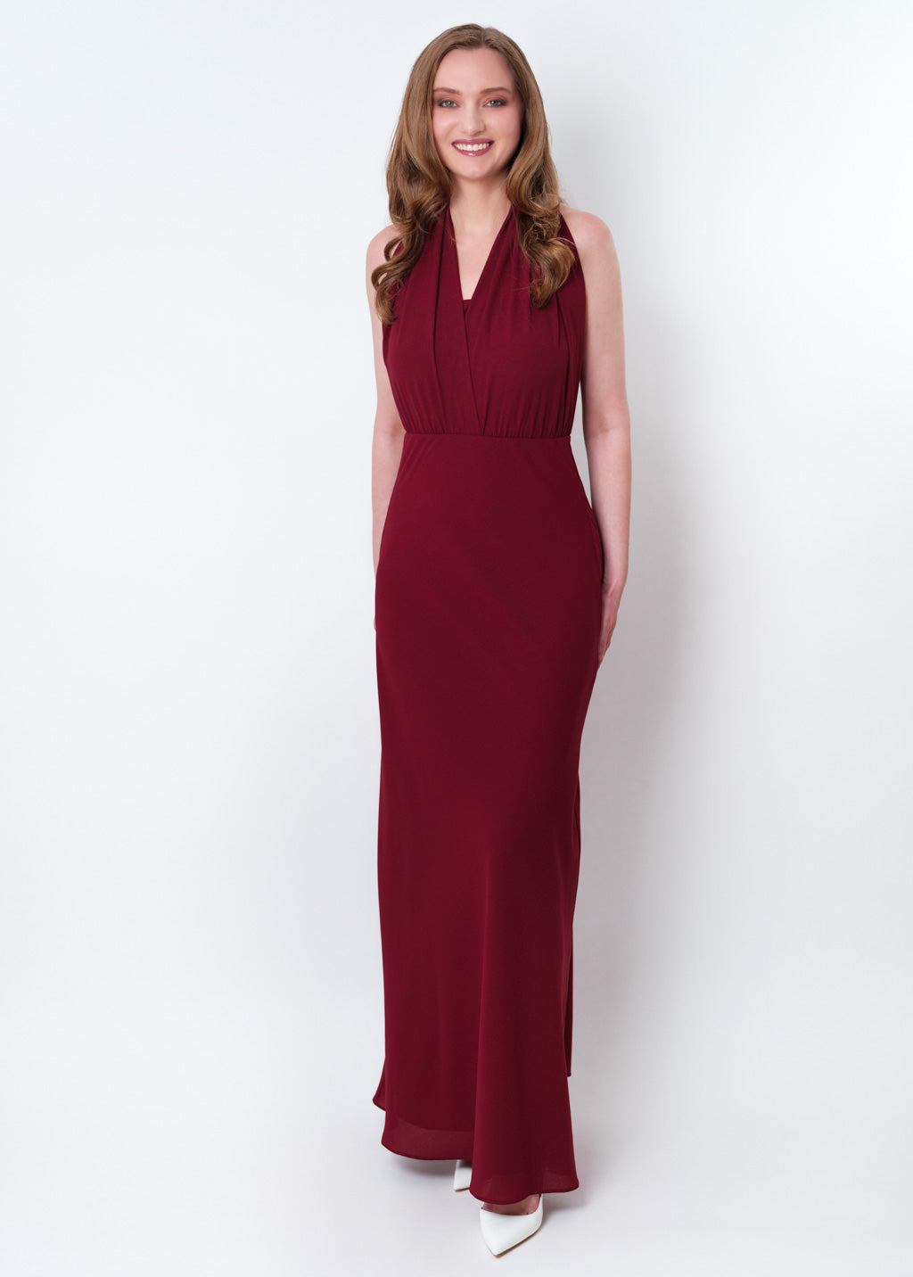 Burgundy chiffon infinity long dress