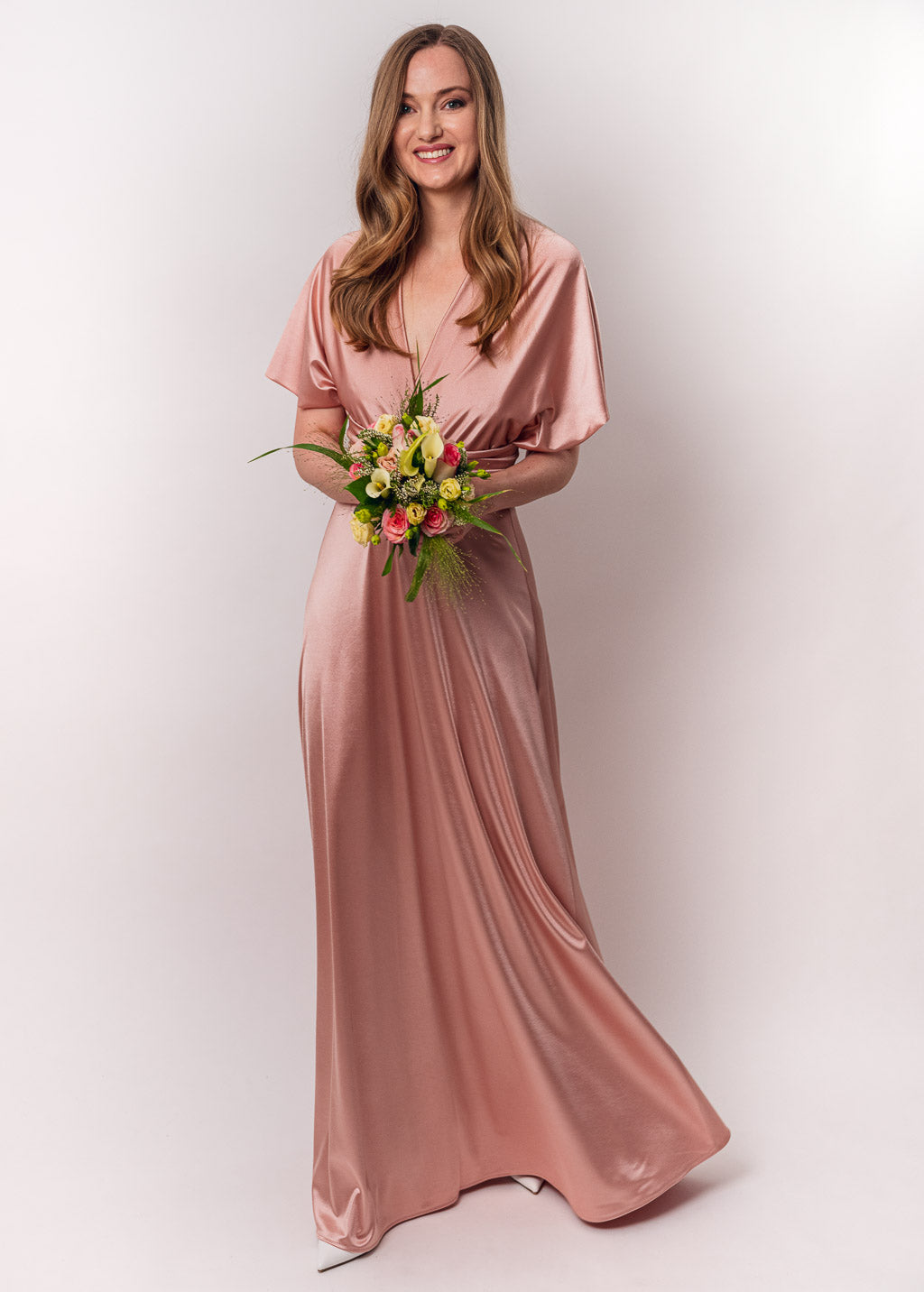 Blush pink luxury satin infinity dress or jumpsuit