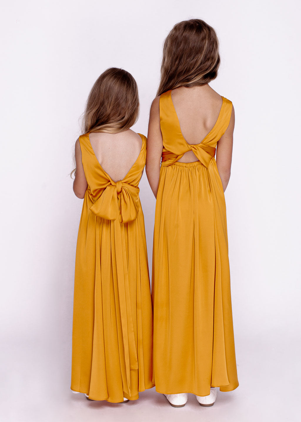 Gold silk matching girl dress