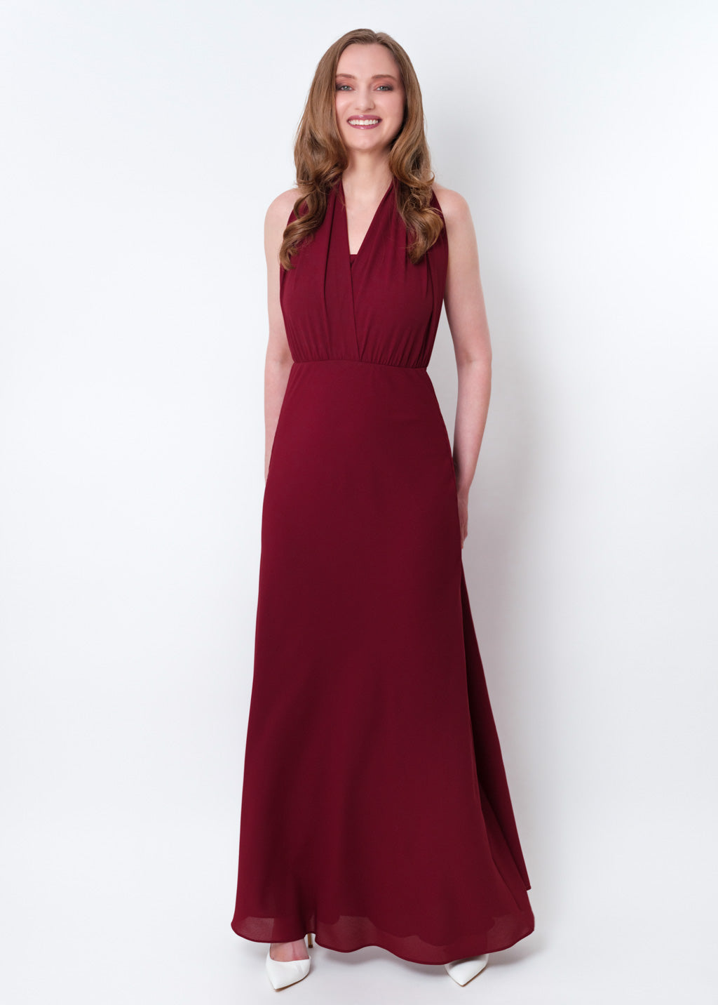 Burgundy chiffon infinity long dress