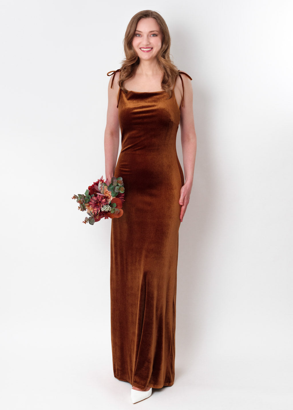 Rust gold slip velvet bodycon long dress