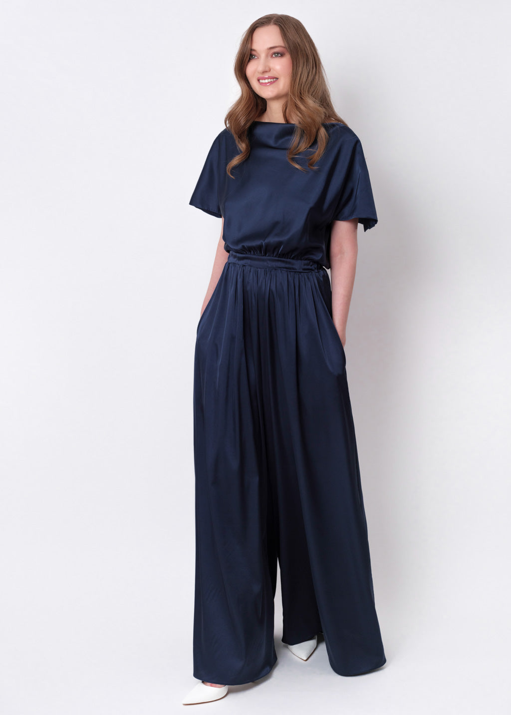 Navy blue silk jumpsuit