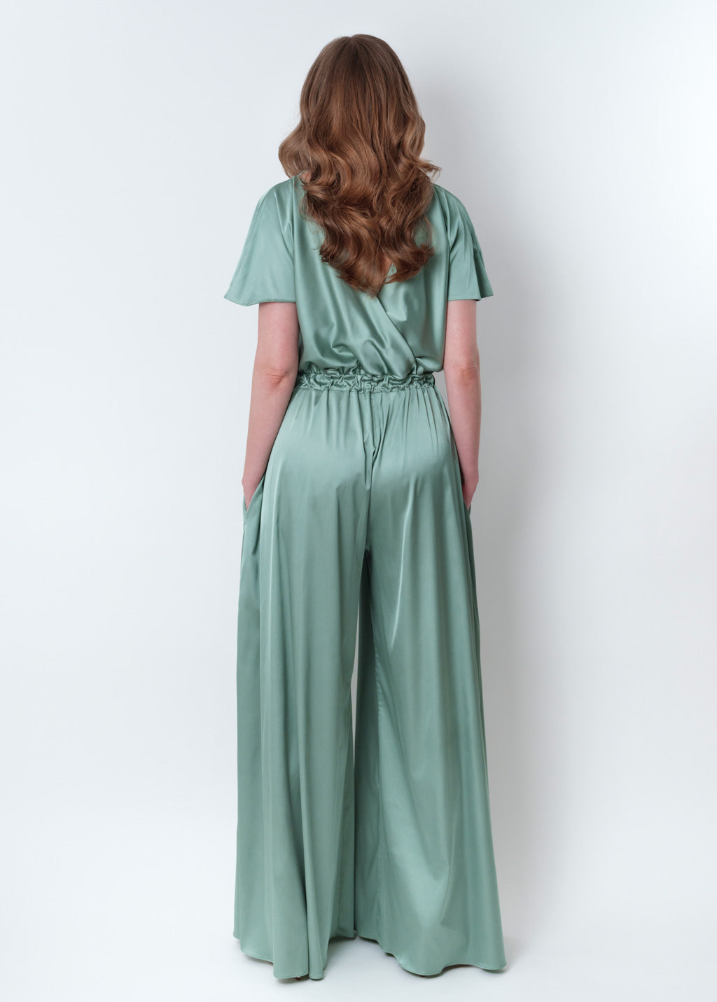 Sage green silk jumpsuit