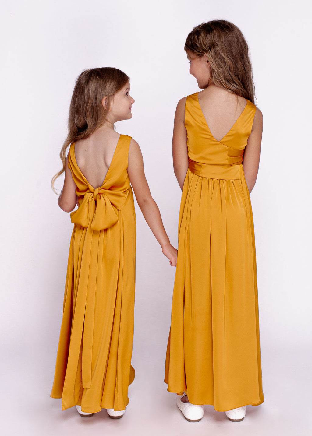 Gold silk matching girl dress