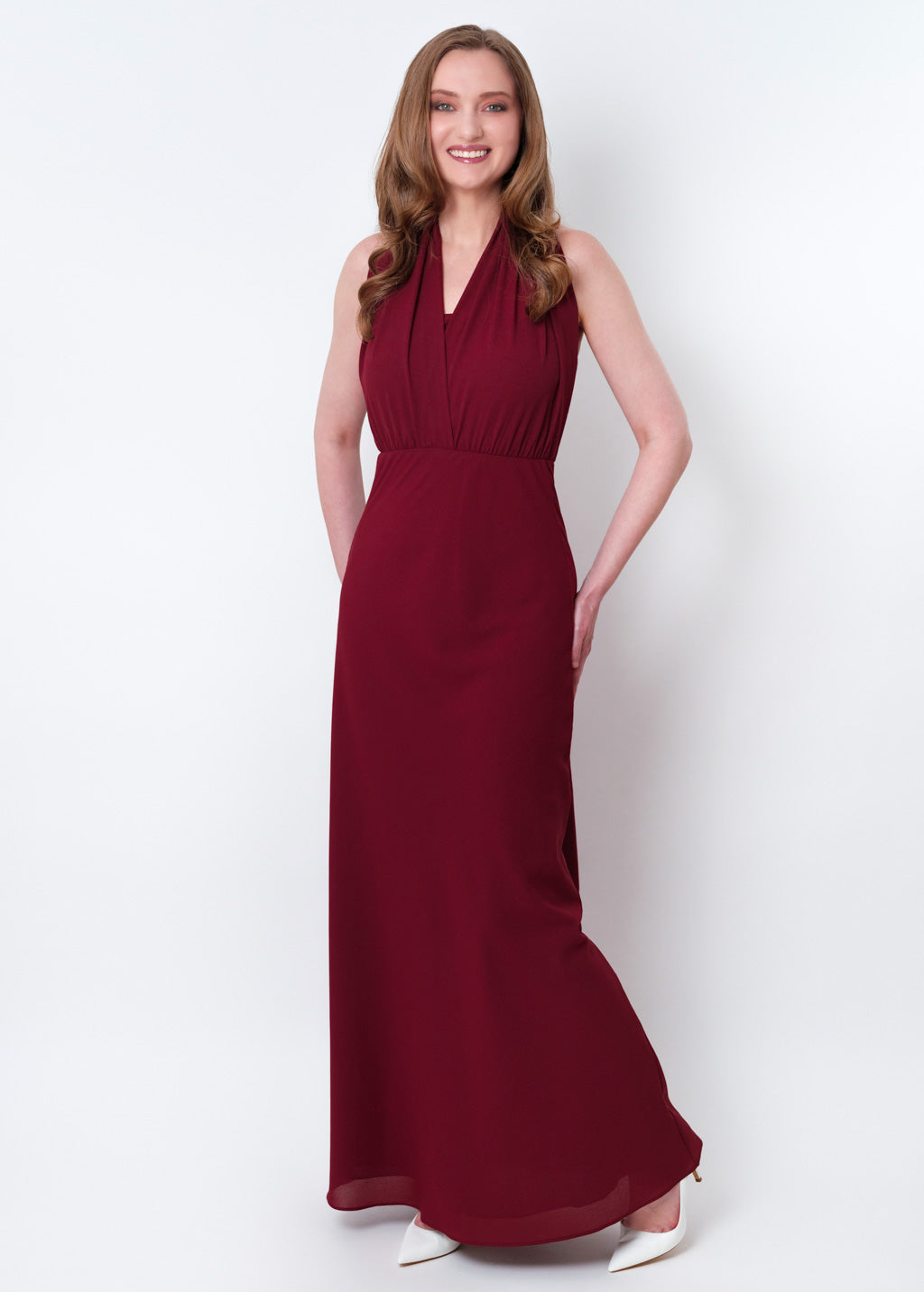 Burgundy chiffon infinity long dress