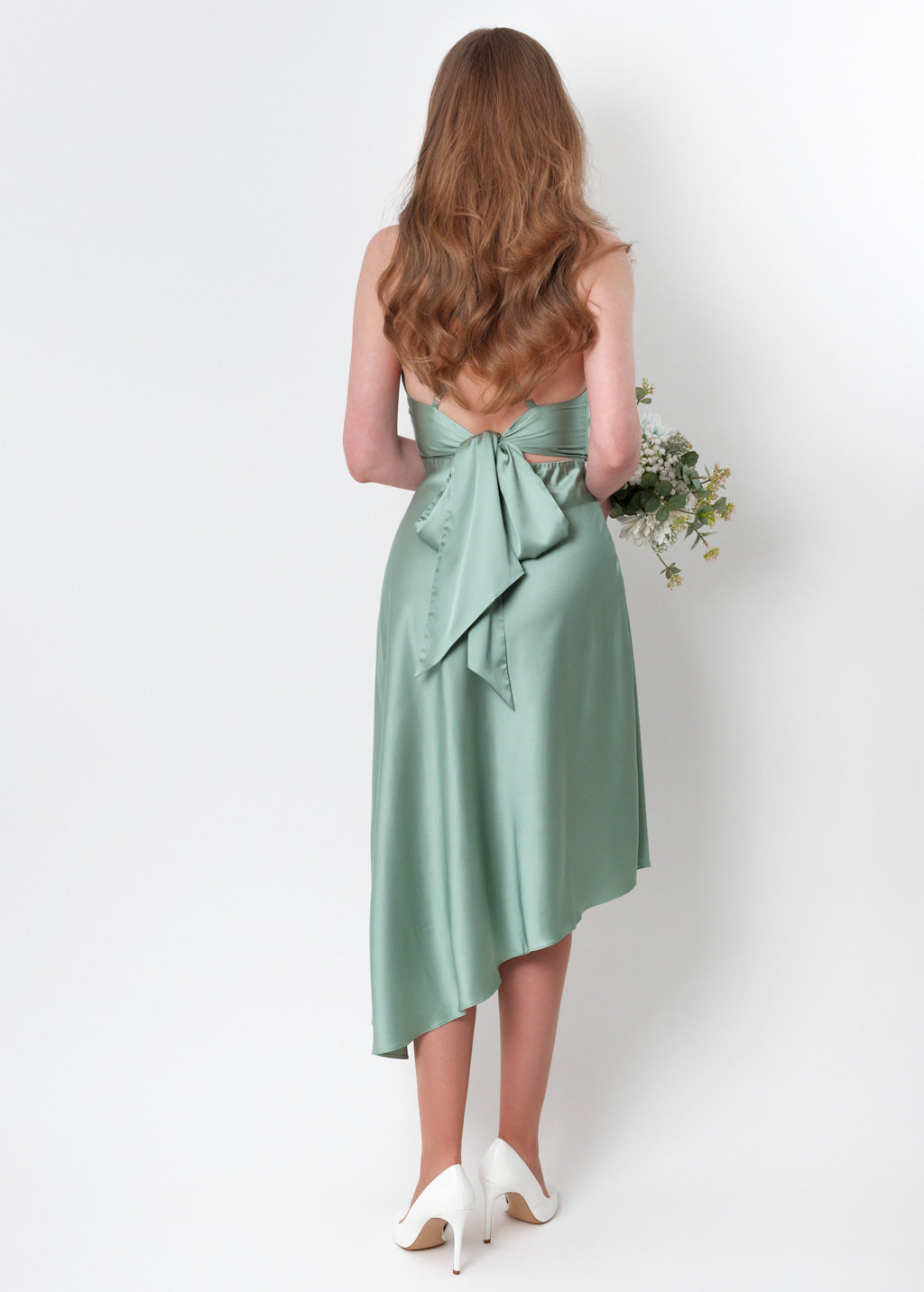 Sage green silk asymmetric dress