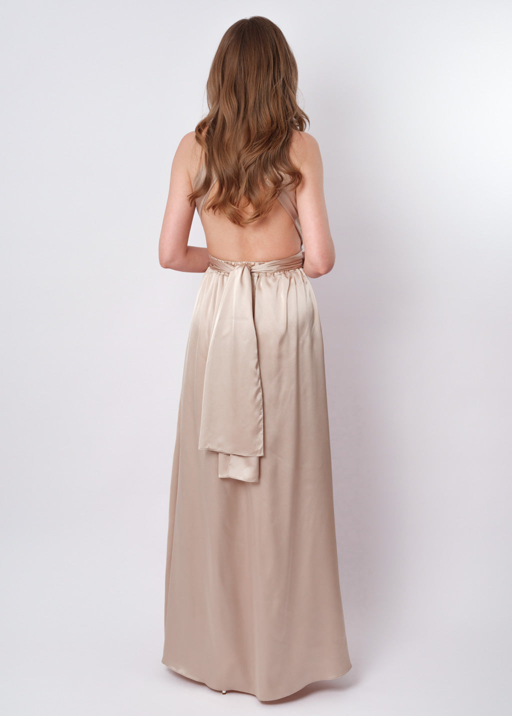 Champagne beige infinity long pleated dress