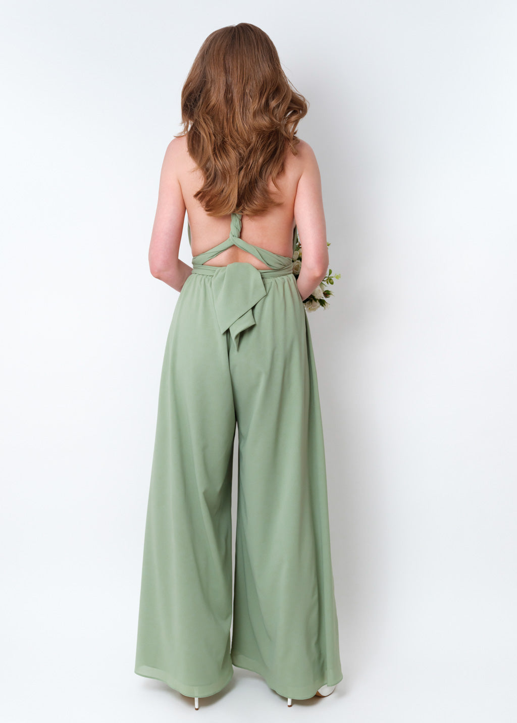 Sage green chiffon infinity jumpsuit